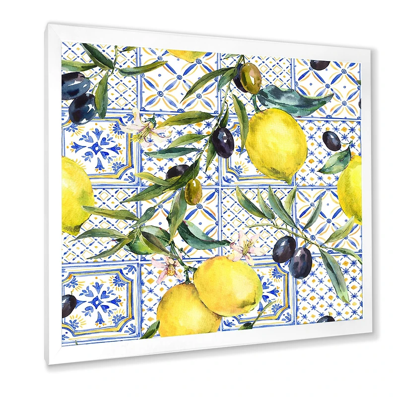 Lemon Ornament on Blue al Pattern III  Wall Art