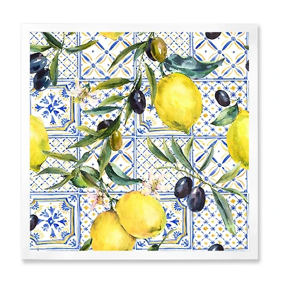 Lemon Ornament on Blue al Pattern III  Wall Art