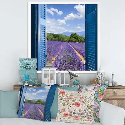 Lavender Field Through Blue Open Cottage Window Wall Art