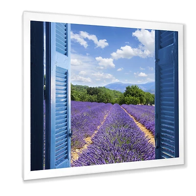 Lavender Field Through Blue Open Cottage Window Wall Art