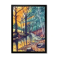 Landscape with River Autumn Forest Sunset  Wall Art