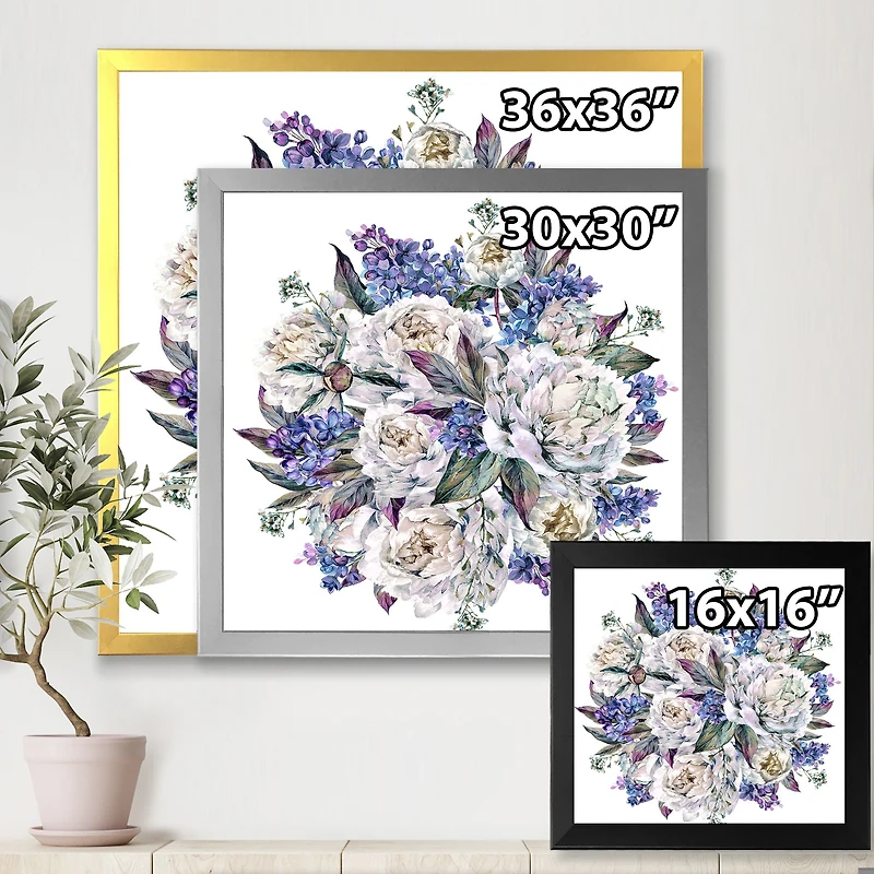 Toile « Bouquet Peonies White and Blue »
