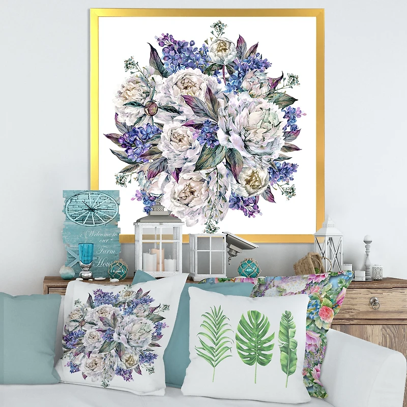 Toile « Bouquet Peonies White and Blue »