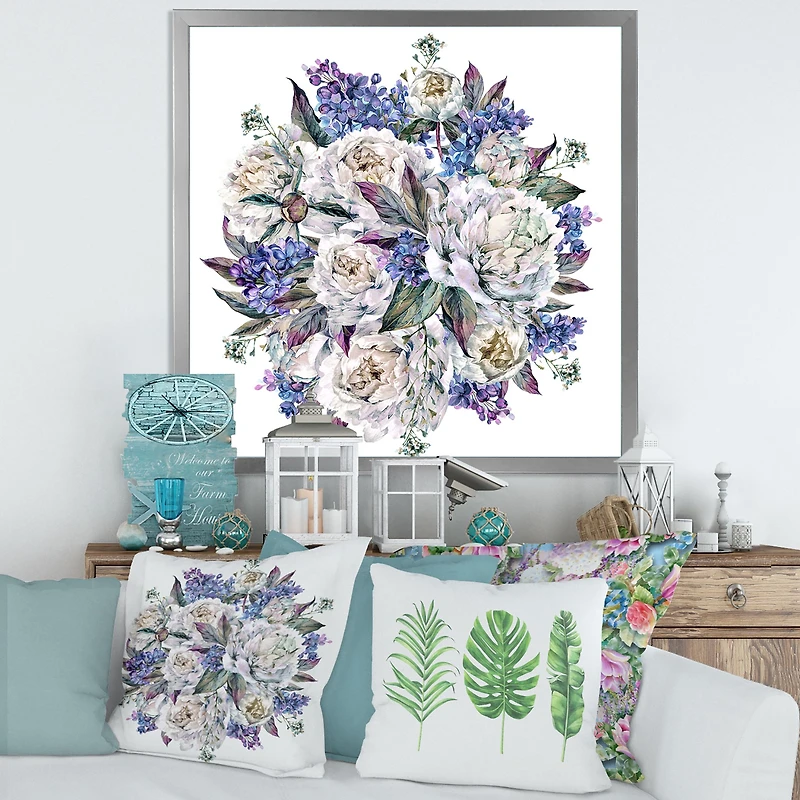 Toile « Bouquet Peonies White and Blue »