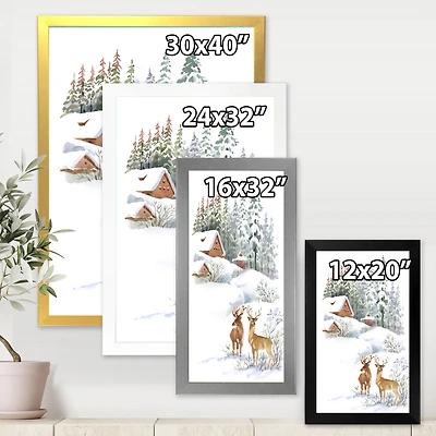Toile « Winter Cottage with Two Deers »
