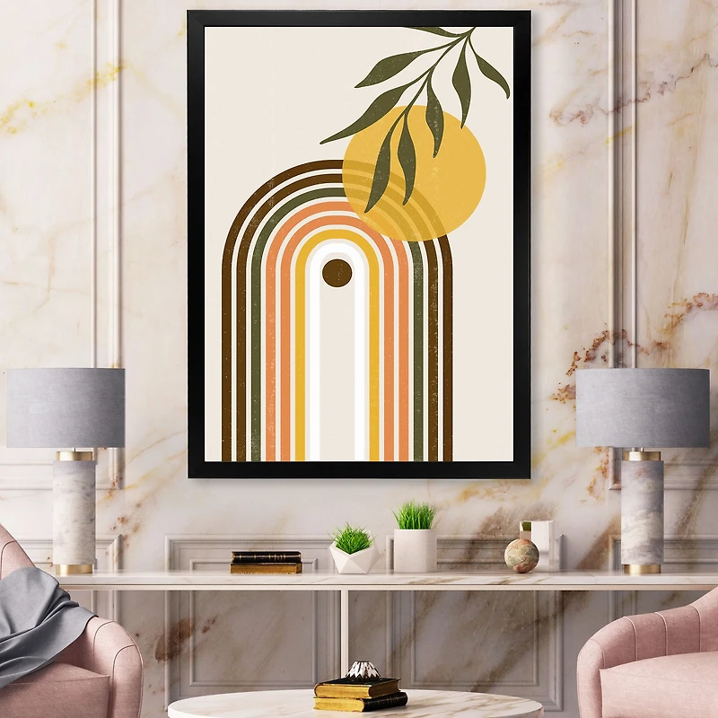 Abstract Yellow Sun with Retro Rainbow  Canvas Wall Art