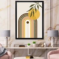 Abstract Yellow Sun with Retro Rainbow  Canvas Wall Art