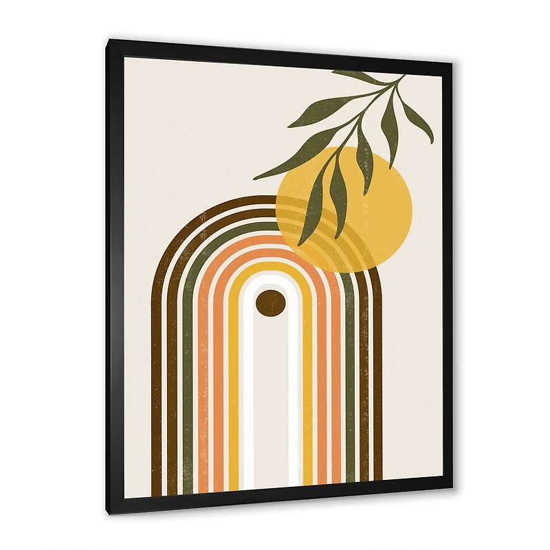 Abstract Yellow Sun with Retro Rainbow  Canvas Wall Art