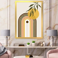 Abstract Yellow Sun with Retro Rainbow  Canvas Wall Art