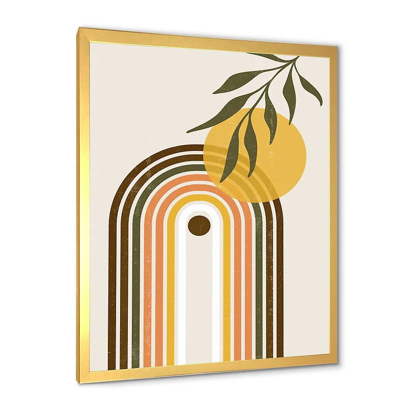 Abstract Yellow Sun with Retro Rainbow  Canvas Wall Art