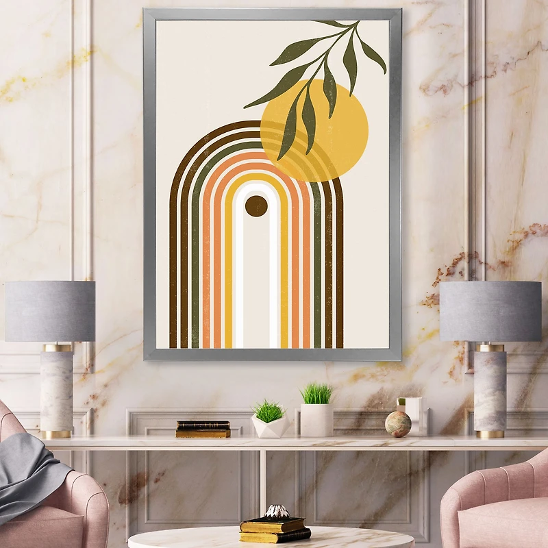 Abstract Yellow Sun with Retro Rainbow  Canvas Wall Art