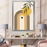 Abstract Yellow Sun with Retro Rainbow  Canvas Wall Art