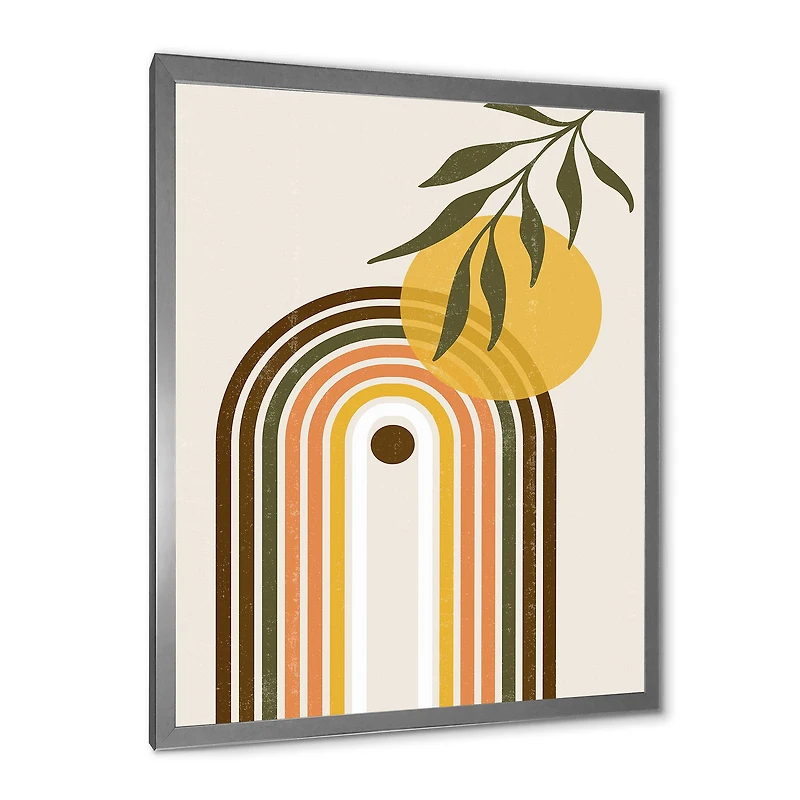Abstract Yellow Sun with Retro Rainbow  Canvas Wall Art