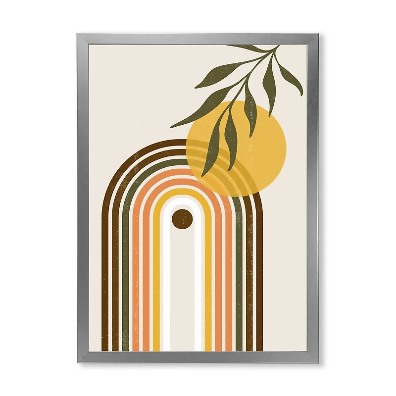 Abstract Yellow Sun with Retro Rainbow  Canvas Wall Art