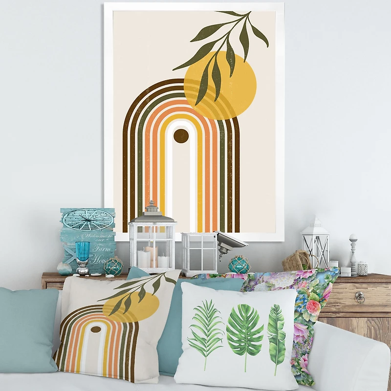 Abstract Yellow Sun with Retro Rainbow  Canvas Wall Art