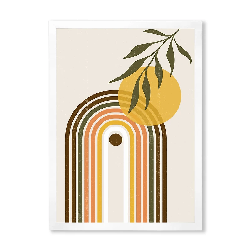 Abstract Yellow Sun with Retro Rainbow  Canvas Wall Art