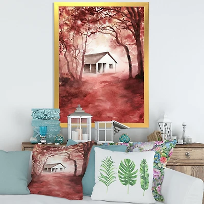 House Red Autumn Woods  Wall Art