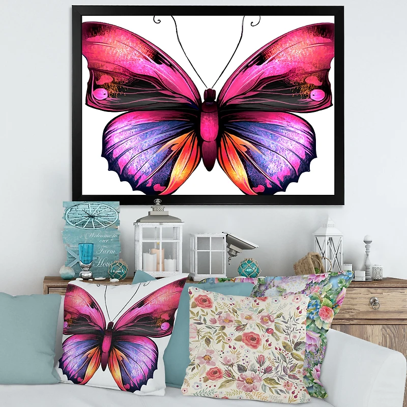 Bright Pink Butterfly Portrait  Wall Art
