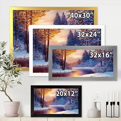 Winding River with Dark Blue Silhouettes of Trees Wall Art