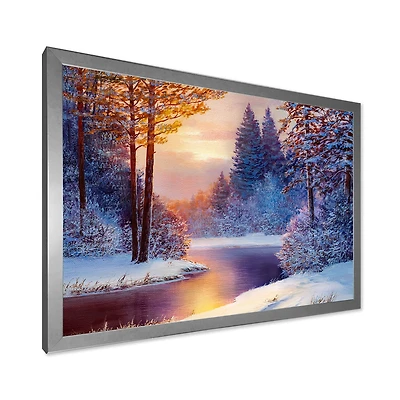 Winding River with Dark Blue Silhouettes of Trees Wall Art