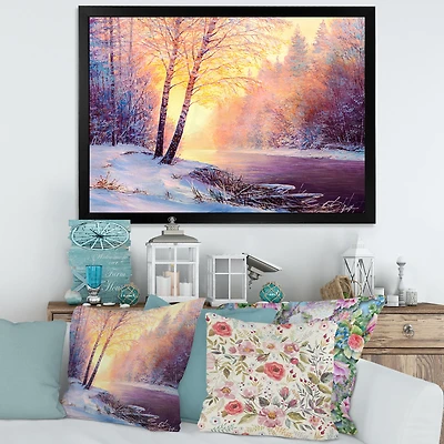 Toile « Winter Scenery with Bridge of Meandering River II »
