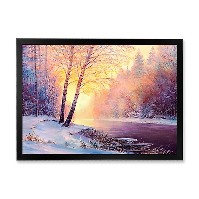 Toile « Winter Scenery with Bridge of Meandering River II »