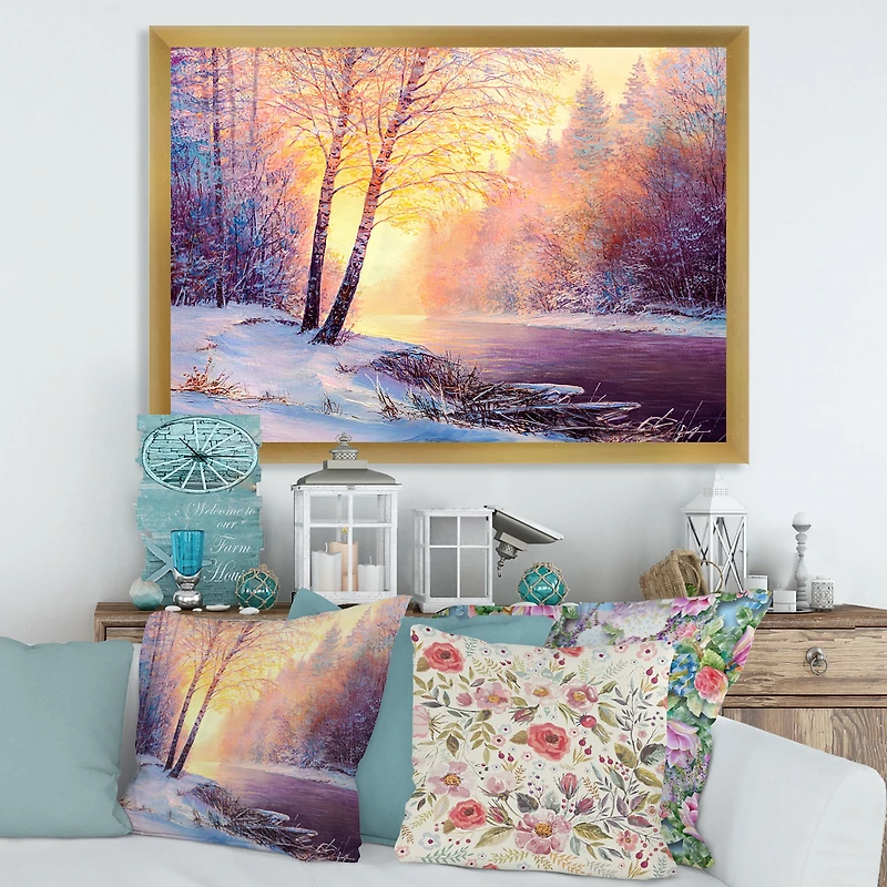 Toile « Winter Scenery with Bridge of Meandering River II »