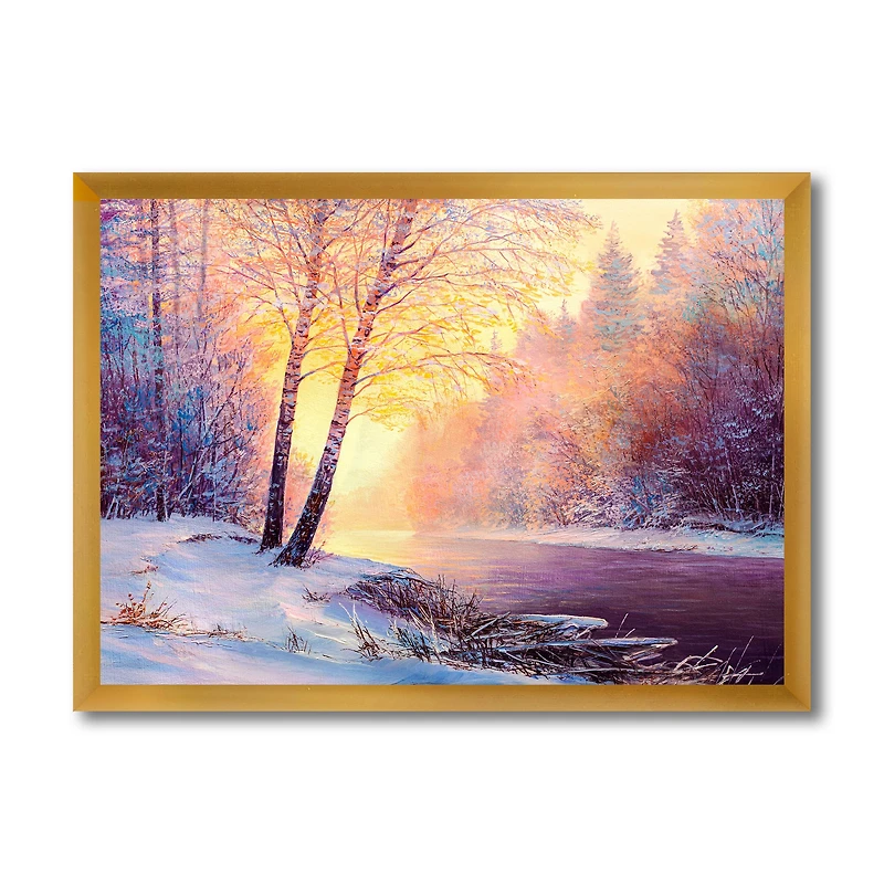 Winter Scenery with Bridge of Meandering River II Wall Art