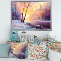 Toile « Winter Scenery with Bridge of Meandering River II »