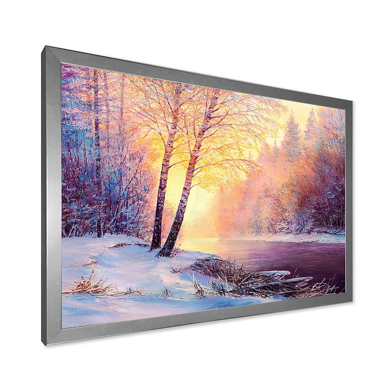 Toile « Winter Scenery with Bridge of Meandering River II »