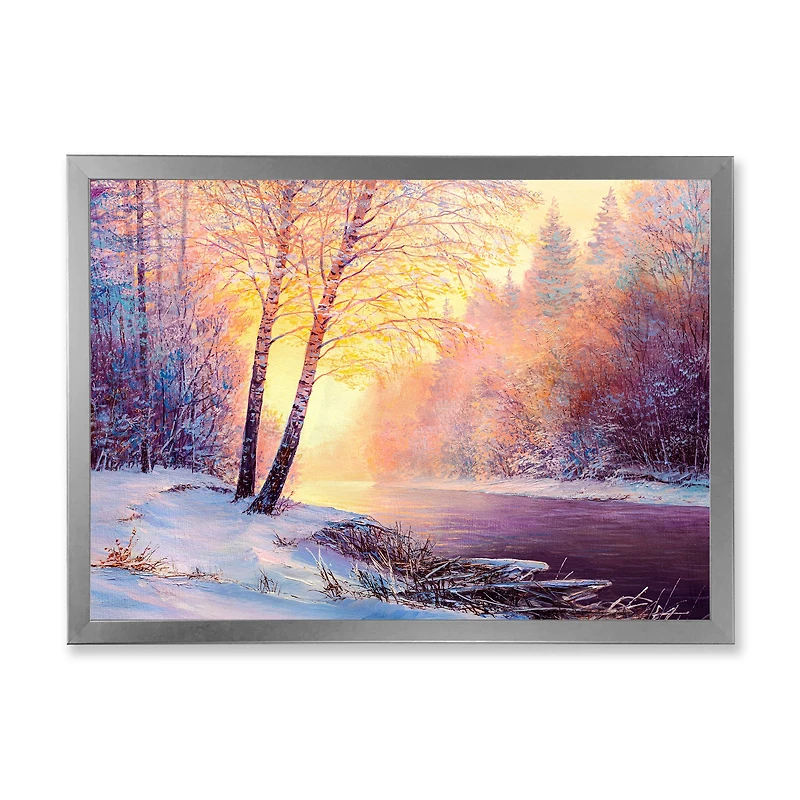 Toile « Winter Scenery with Bridge of Meandering River II »