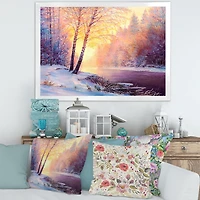 Toile « Winter Scenery with Bridge of Meandering River II »