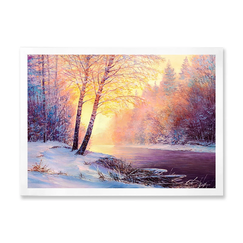 Toile « Winter Scenery with Bridge of Meandering River II »