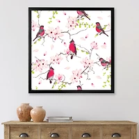 Red Bullfinches on Magnolia Tree  Wall Art