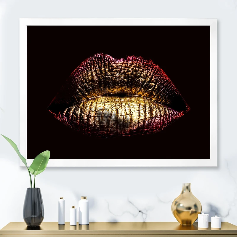 Sexy Golden Metallized Female Lips IV  Wall Art