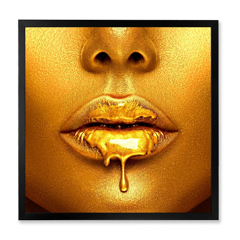 Gold Paint Drips From Sexy Woman Lips  Wall Art