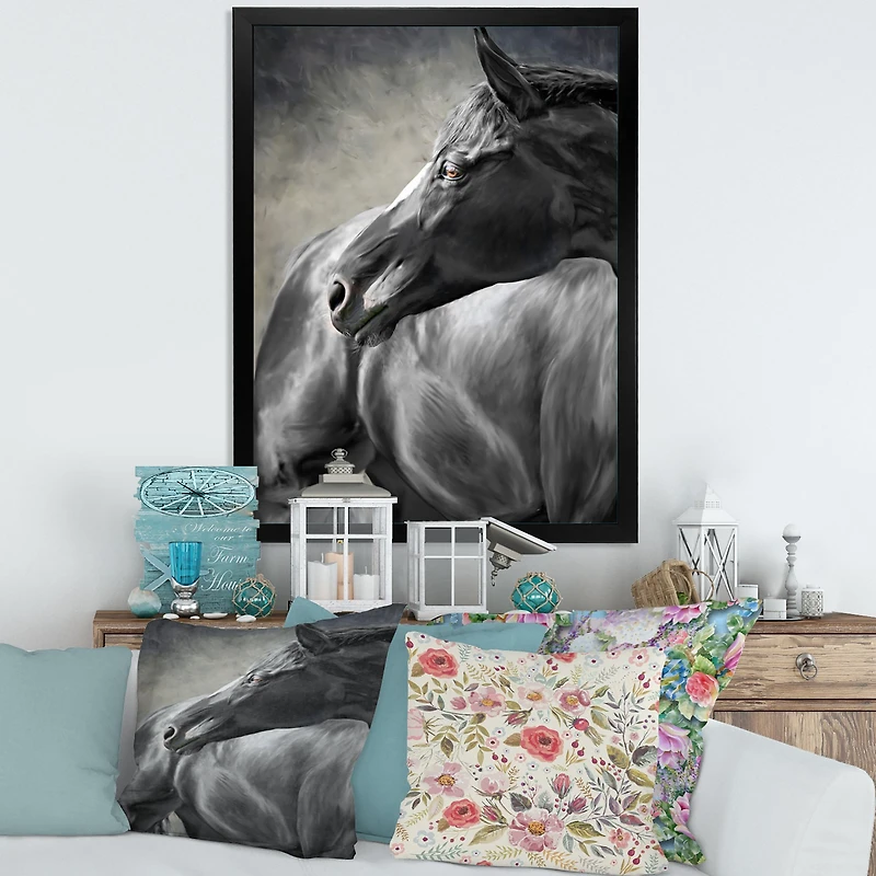 Portrait of A Black Horse  Canvas Wall Art Print