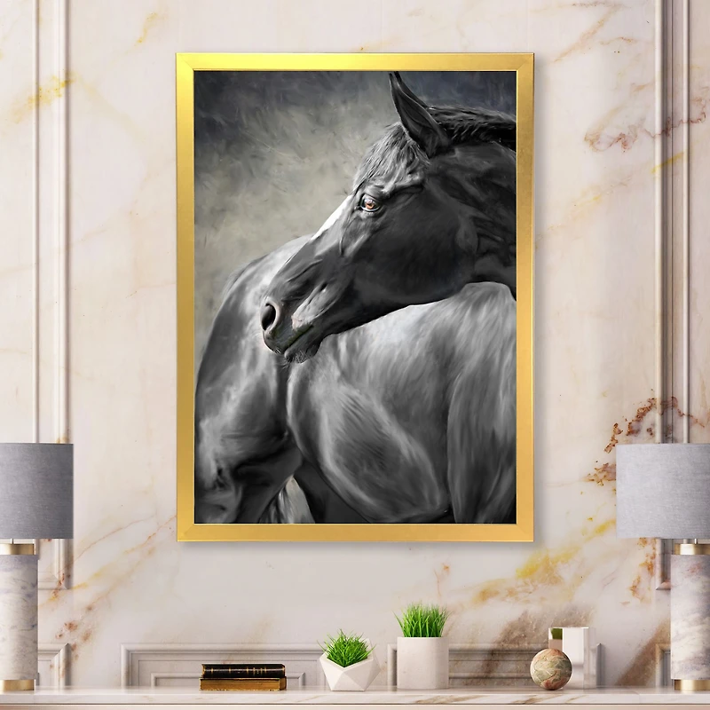Portrait of A Black Horse  Canvas Wall Art Print