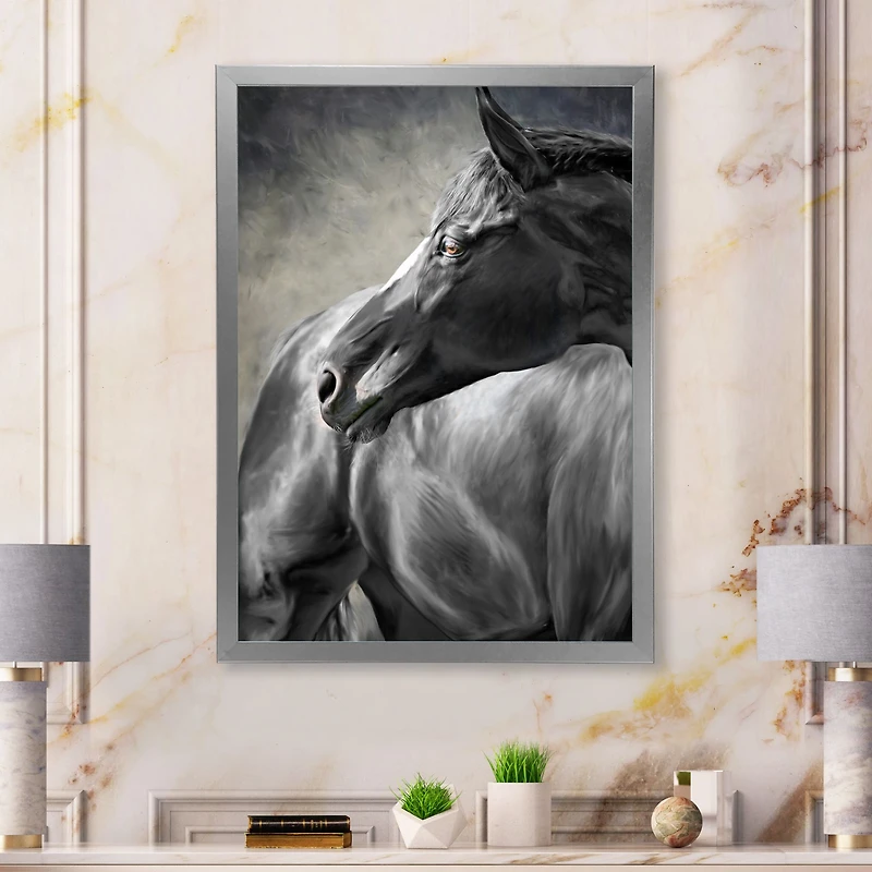 Portrait of A Black Horse  Canvas Wall Art Print