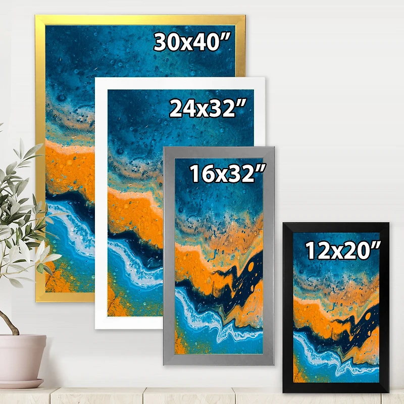 Abstract Marble Composition Blue and Orange IV  Wall Art