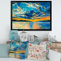 Cloudy Wide Open Sunset Over Ocean Horizon  Wall Art