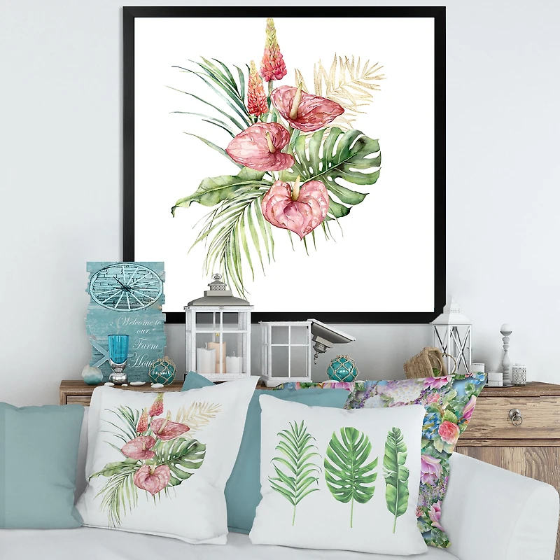 Tropical Bouquet with Anthurium Lupine & Leaves I  Canvas Wall Art Print