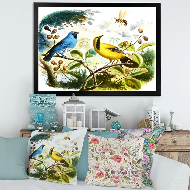 Blue and Yellow Bird The Wild Canvas Wall Art Print