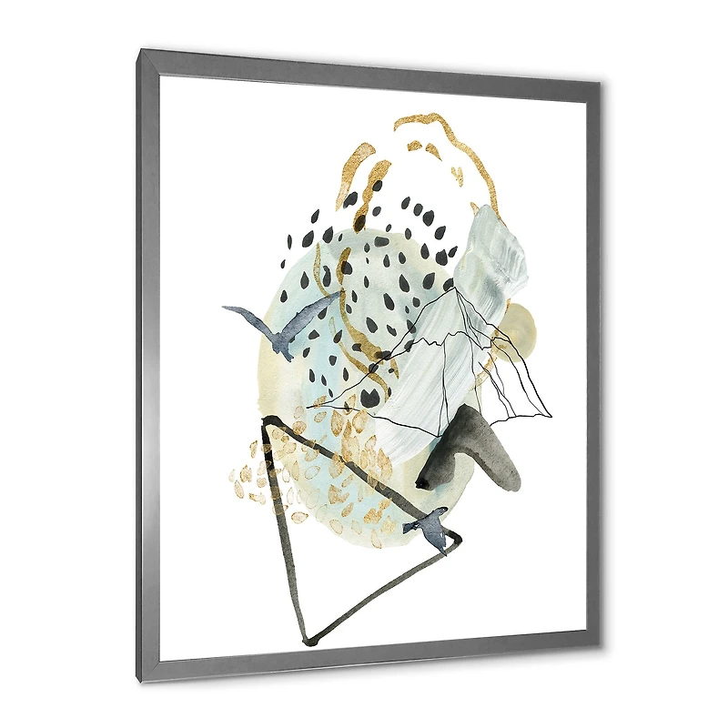 Gouache of Abstract Landscape with Mountain Bird Canvas Wall Art Print