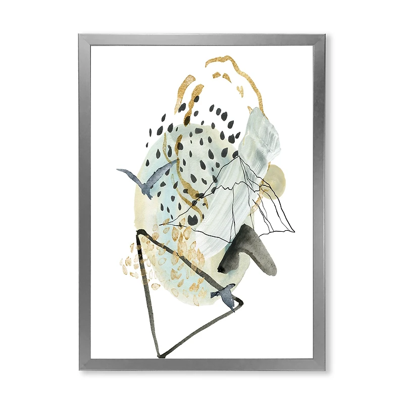 Gouache of Abstract Landscape with Mountain Bird Canvas Wall Art Print