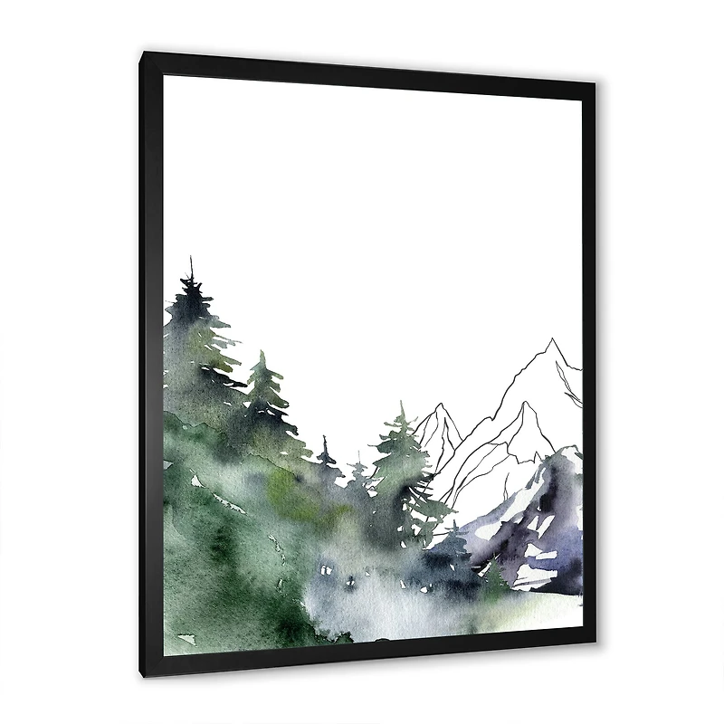 Winter Dark Blue Mountain Landscape with Trees III Canvas Wall Art Print