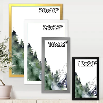 Winter Dark Blue Mountain Landscape with Trees III Canvas Wall Art Print
