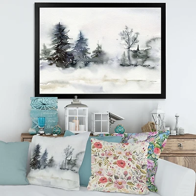 Christmas Minimalistic Forest Landscape and Snow Canvas Wall Art