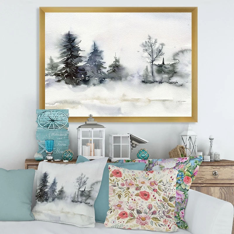 Christmas Minimalistic Forest Landscape and Snow Canvas Wall Art
