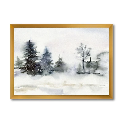 Christmas Minimalistic Forest Landscape and Snow Canvas Wall Art
